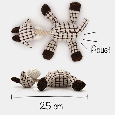 Peluche qui couine pour chien – vache avec corde